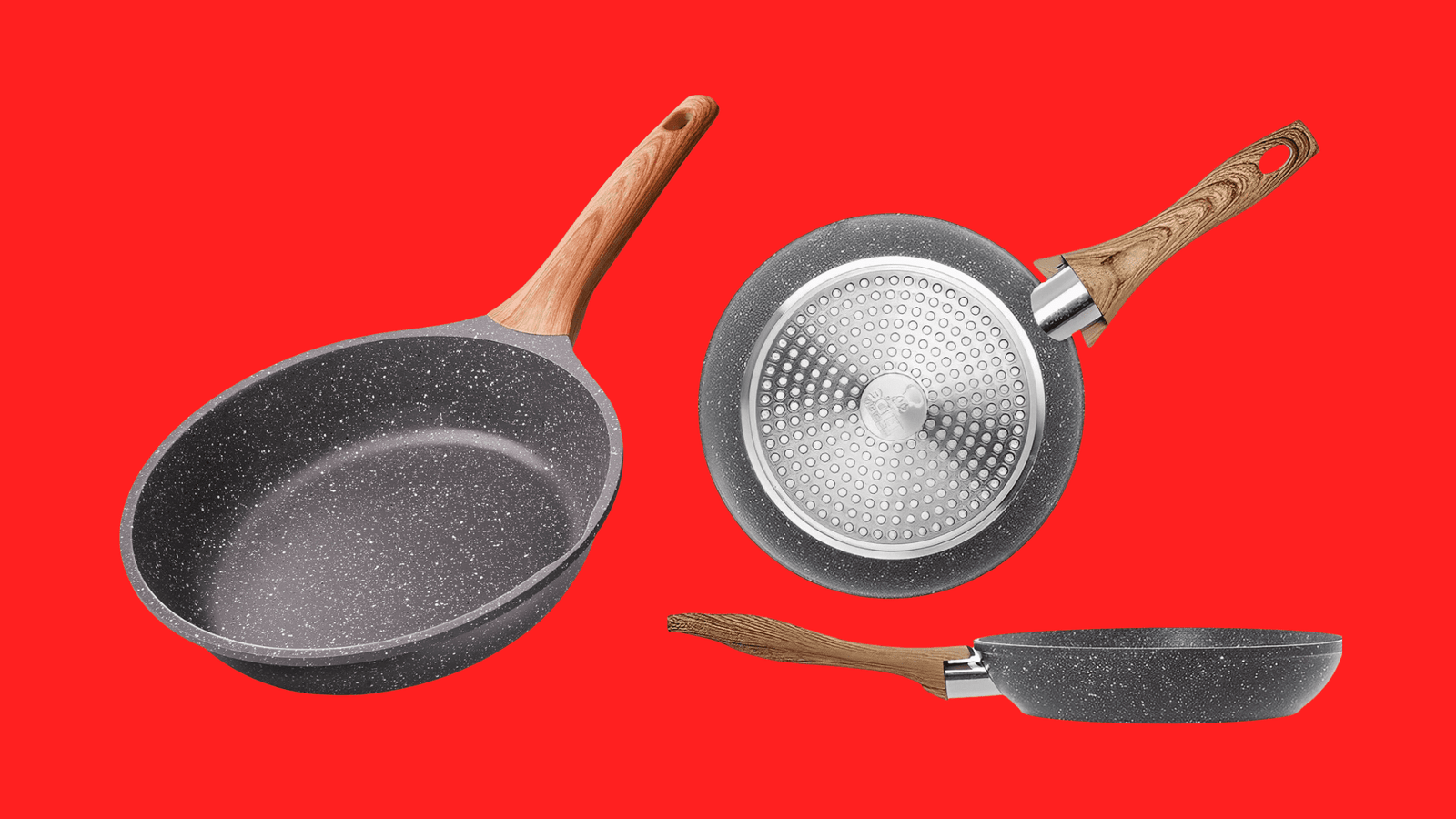 Frigideira Antiaderente de Alumínio Revestimento Cerâmico Premium Funda Cabo Madeira Não Gruda