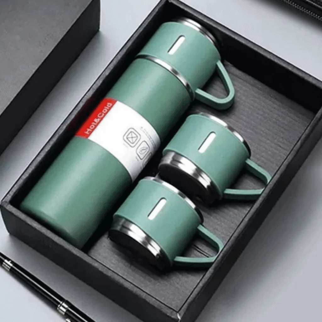 Kit Garrafa Térmica Vacuum Bottle Inox 500ml com Caneca e 3 Xícaras – Review Completo