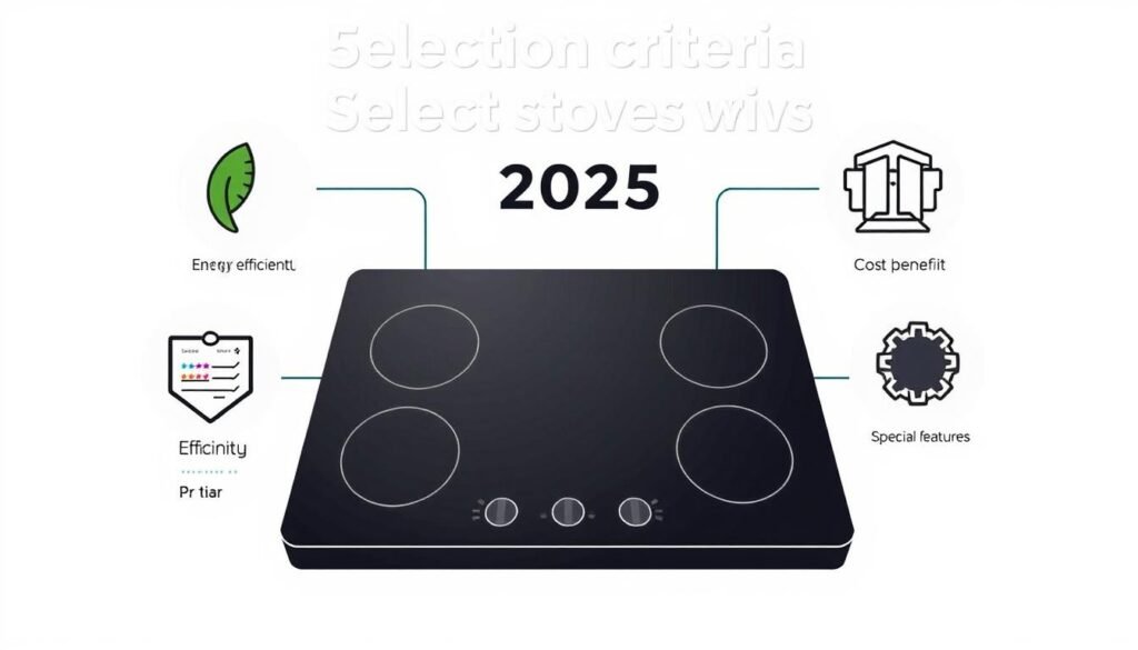 Ilustração dos critérios de seleção para os melhores fogões elétricos 2025 Ilustração dos critérios de seleção para os melhores fogões elétricos 2025